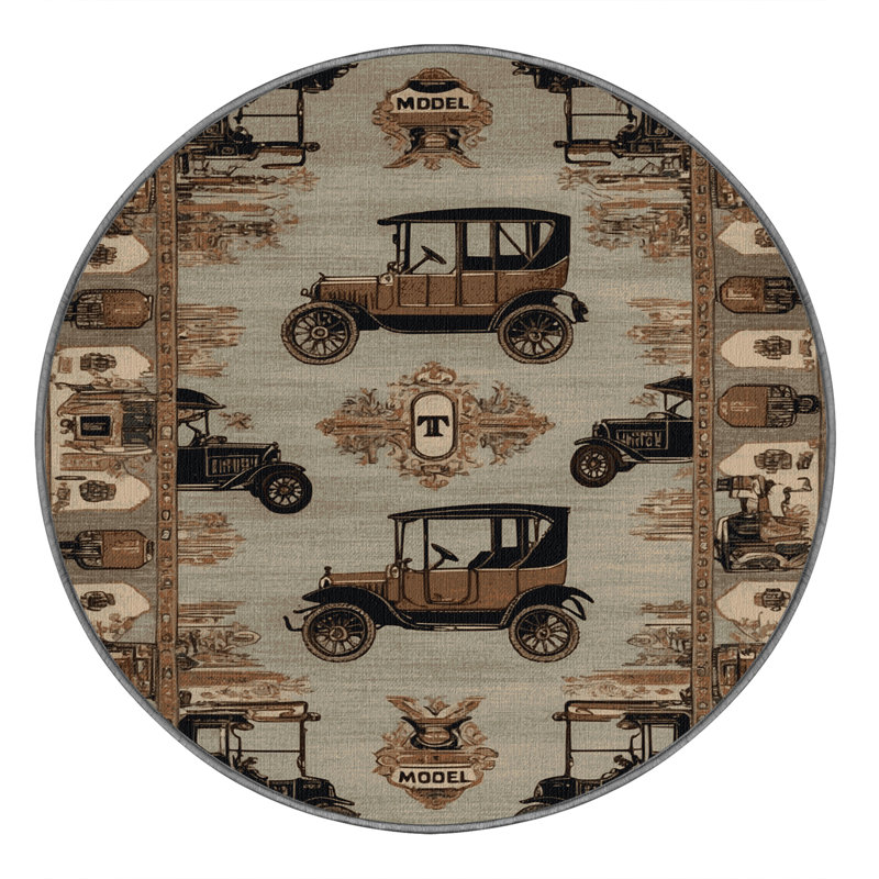 Machine Washable Transportation Gray Area Rug, Rond 6 pi