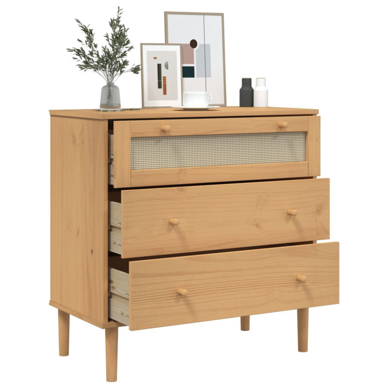Commode à tiroirs brun style rotin, Brown