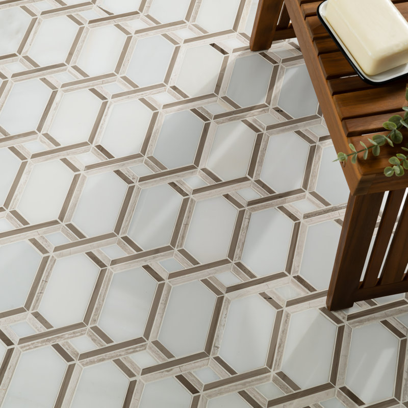 Crown Lattice Geometric 12 in. x 13 in. Polished Marble Mosaic Floor and Wall Tile