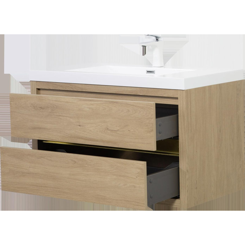 Meuble-lavabo mural 35,5 po avec lavabo, Chêne naturel