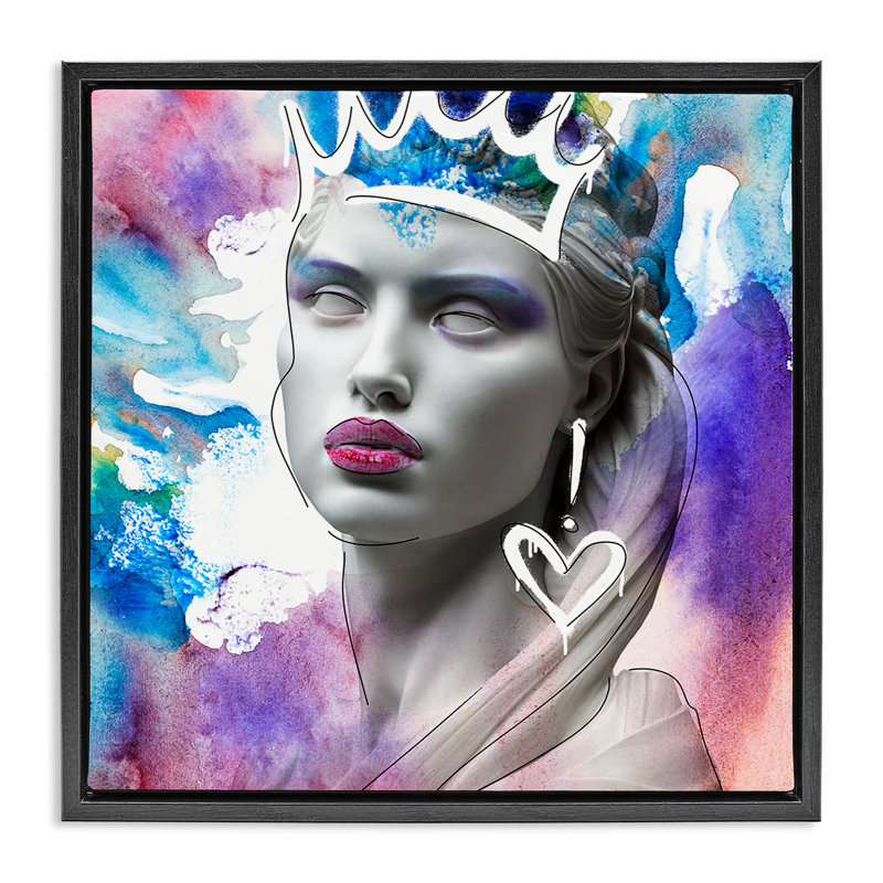  "Modern Crowned Woman", art mural encadré flottant par CAD Designs, H 18 po x l 18 po, Cadre flottant noir de jais