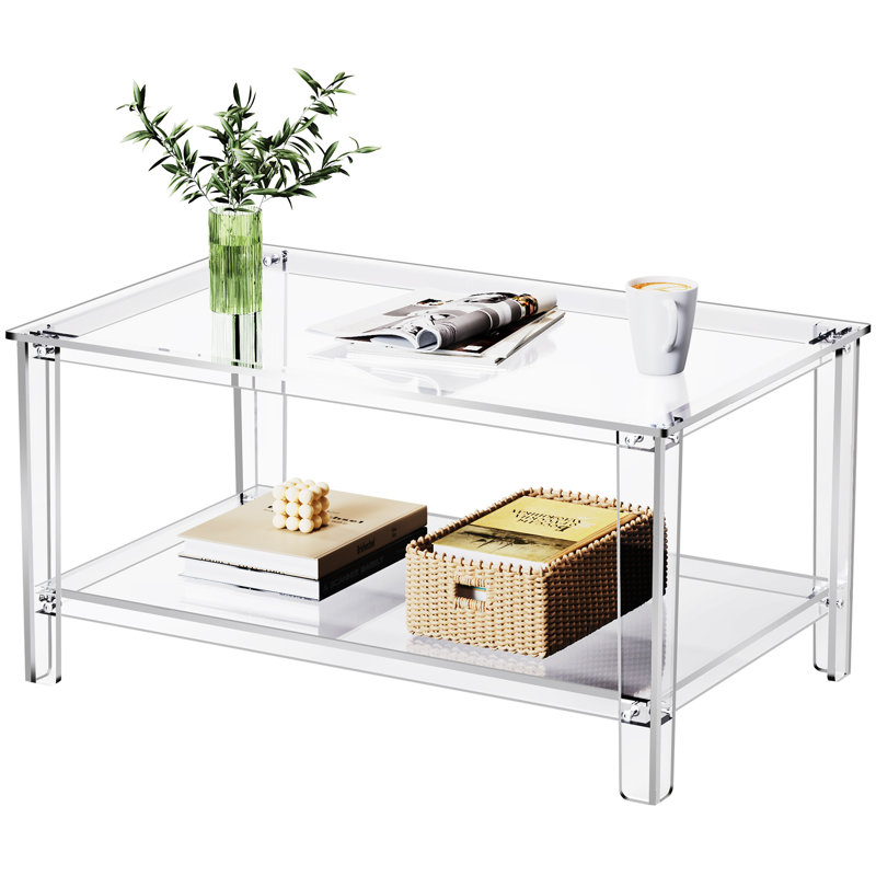 Acrylic Coffee Table With Storage Shelf,rectangle Living Room, Clear