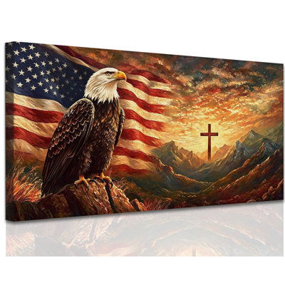  Reproduction d'art patriotique sur drapeau américain, impressions sur toile de style rustique, lever de soleil sur toile de montagne, décor de photo rétro de l'Americana pour la maison de campagne, décoration du 4 juillet, 12 po x 24 po