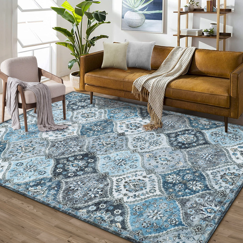 Tapis à motif floral lavable Sarfaraz, Rectangle 8 pi x 10 pi