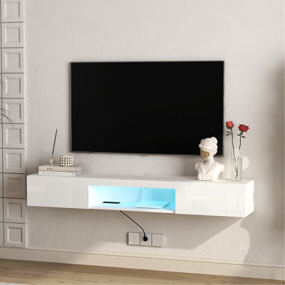 61.3" Tv Stand With 16 Color , Enhances Your Home Ambiance And Functionality Wall Mounted Cabinet, 63" Floating Entertainment Center For 55 60 65 Inch Tvs, Hue