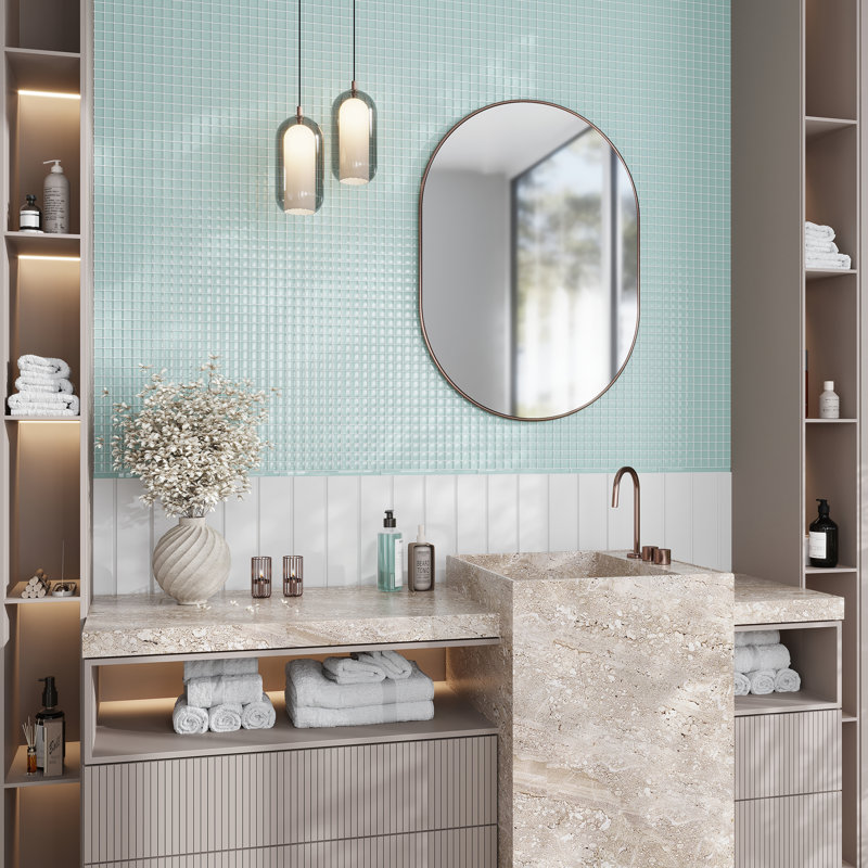 1" x 1" Polished Glass Mosaic Tile, Ice