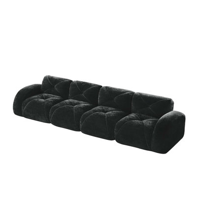 140''Soft Velvet Fabric,Boneless Sofa With Tufted,32D High Density Sponge,Ergonomic Design Bottom,No Assembly Required,Bottom Anti-Slip Design,For Living Rooms,Home Theater