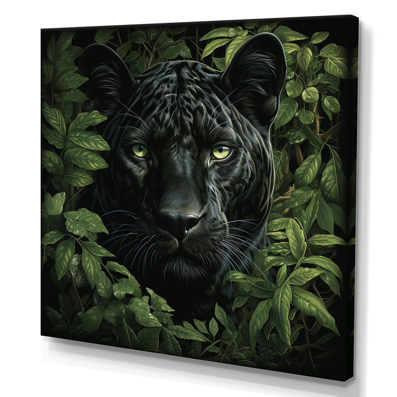 Feuillage jalonnant Panther - art mural panthère, Toile tendue, H 30 po x l 30 po x P 1,5 po