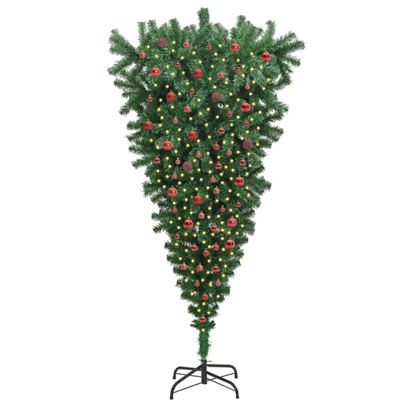 vidaXL Upside-down Artificial Pre-lit Christmas Tree with Ball Set, 6.89 ft