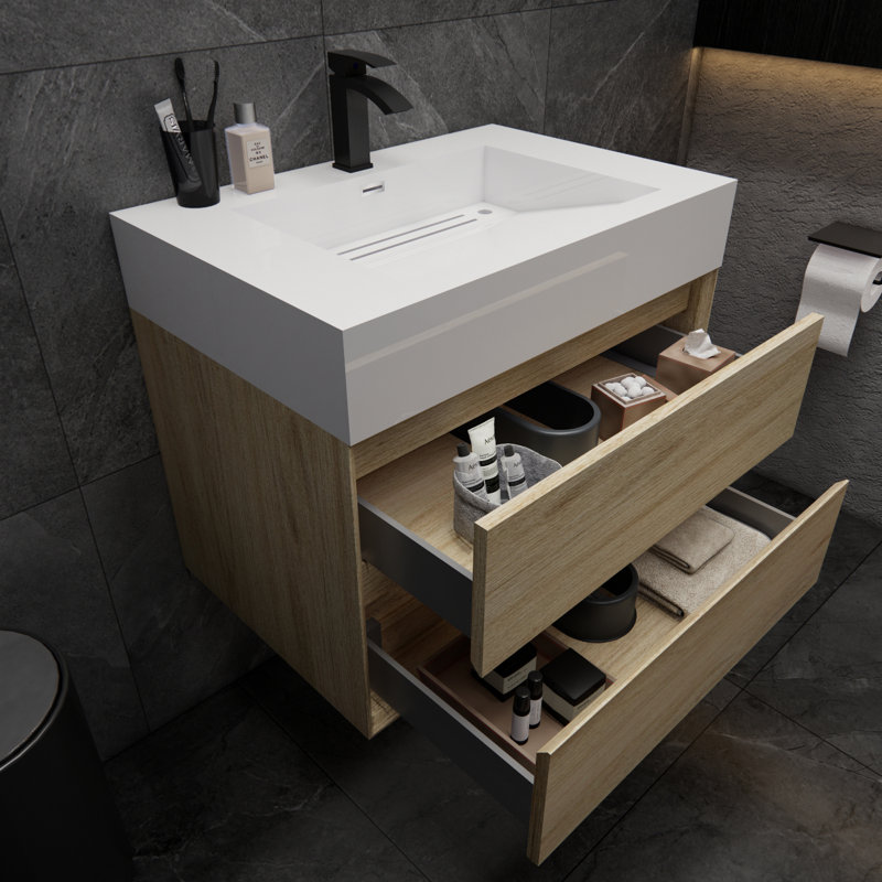 Albizu 30" Wall-Mounted Single Bathroom Vanity, Coffee
