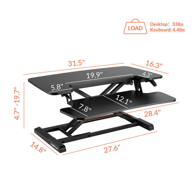 Black 32" Height Adjustable Standing Desk Converter with Keyboard Tray