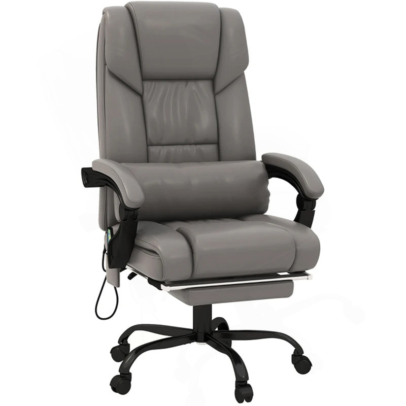 Chaise de bureau avec 6 points vibrants, chaise de bureau inclinable à haut dossier avec repose-pieds et télécommande, pour la maison et le bureau