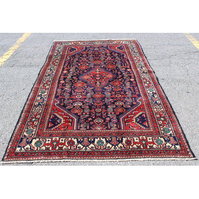 Tapis bleu marine, rouge, rouge, 4 x 9