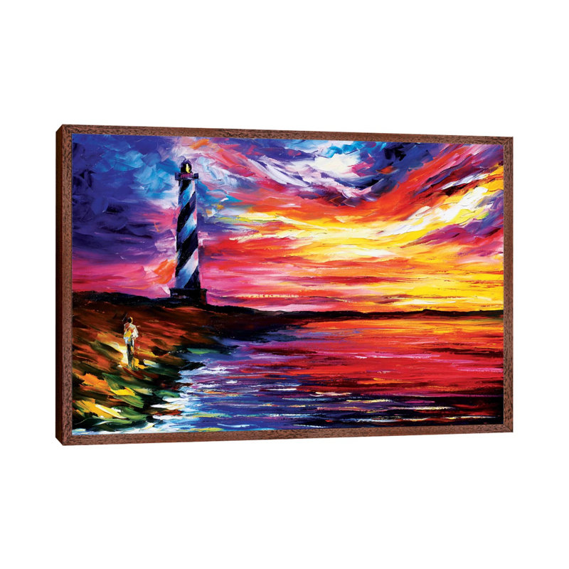 Lighthouse by Leonid Afremov - Painting on Canvas, Classic Brown Wood Framed Canvas, 66.04 cm H x 45.72 cm W