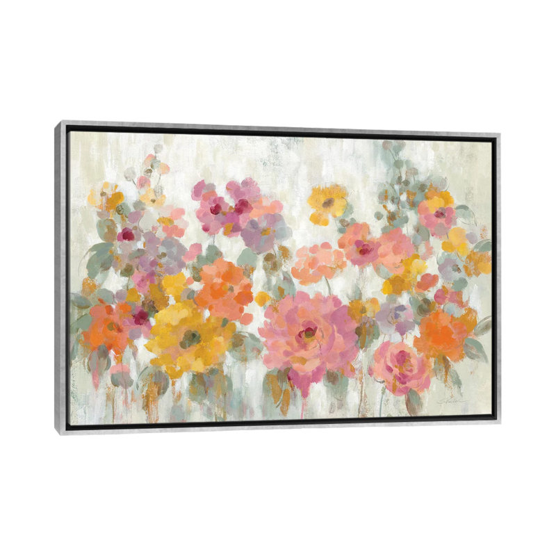 «Garden Fun» par Silvia Vassileva - reproduction d'art, Toile avec cadre argenté, Pas de tapis, H 26 po x l 40 po x 1,5 po