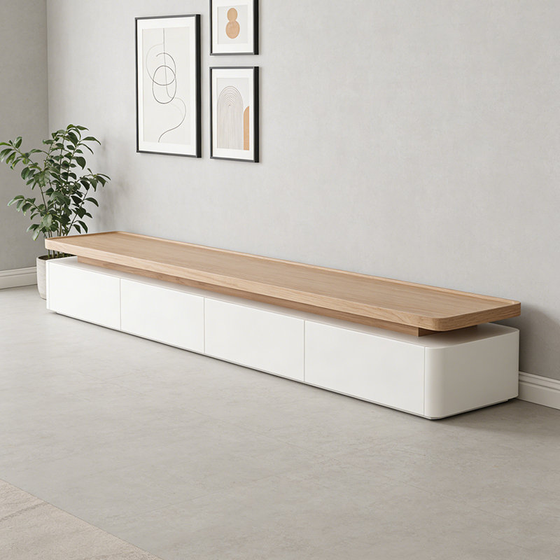 Meuble télé Minimalist, H 15,74 po x L 78,74 po x l 15,74 po, Blanc / Brun
