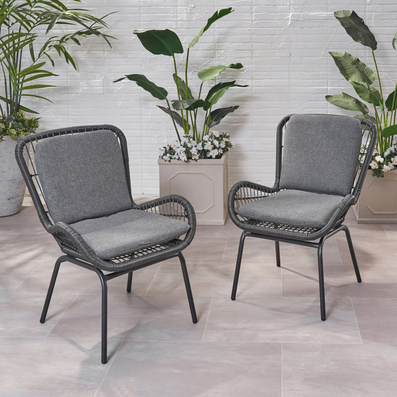 Patio Chair with Cushions(Set of 2), Gray, Gray