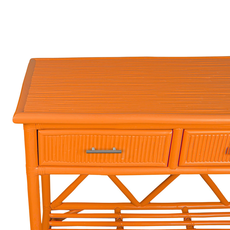 54'' Wide 3 Drawer Rattan Wood Sideboard, Citrus Orange