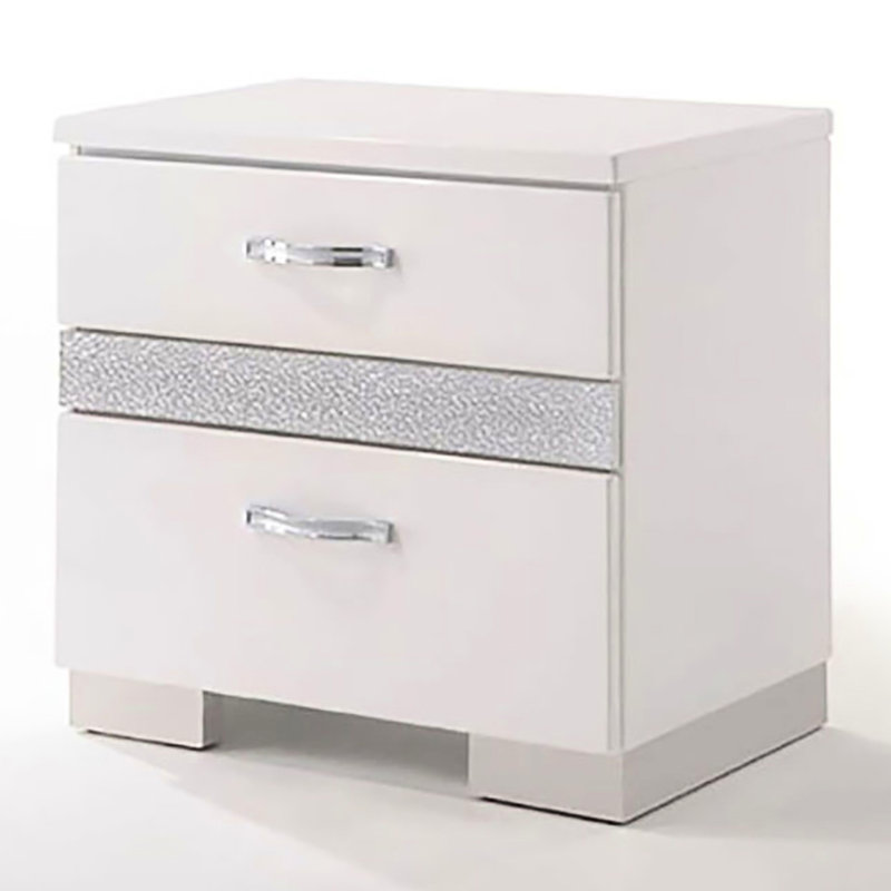Table de chevet 3 blanc brillant pour chambre à coucher - doublé de feutre, accessoire de rangement moderne avec doublure