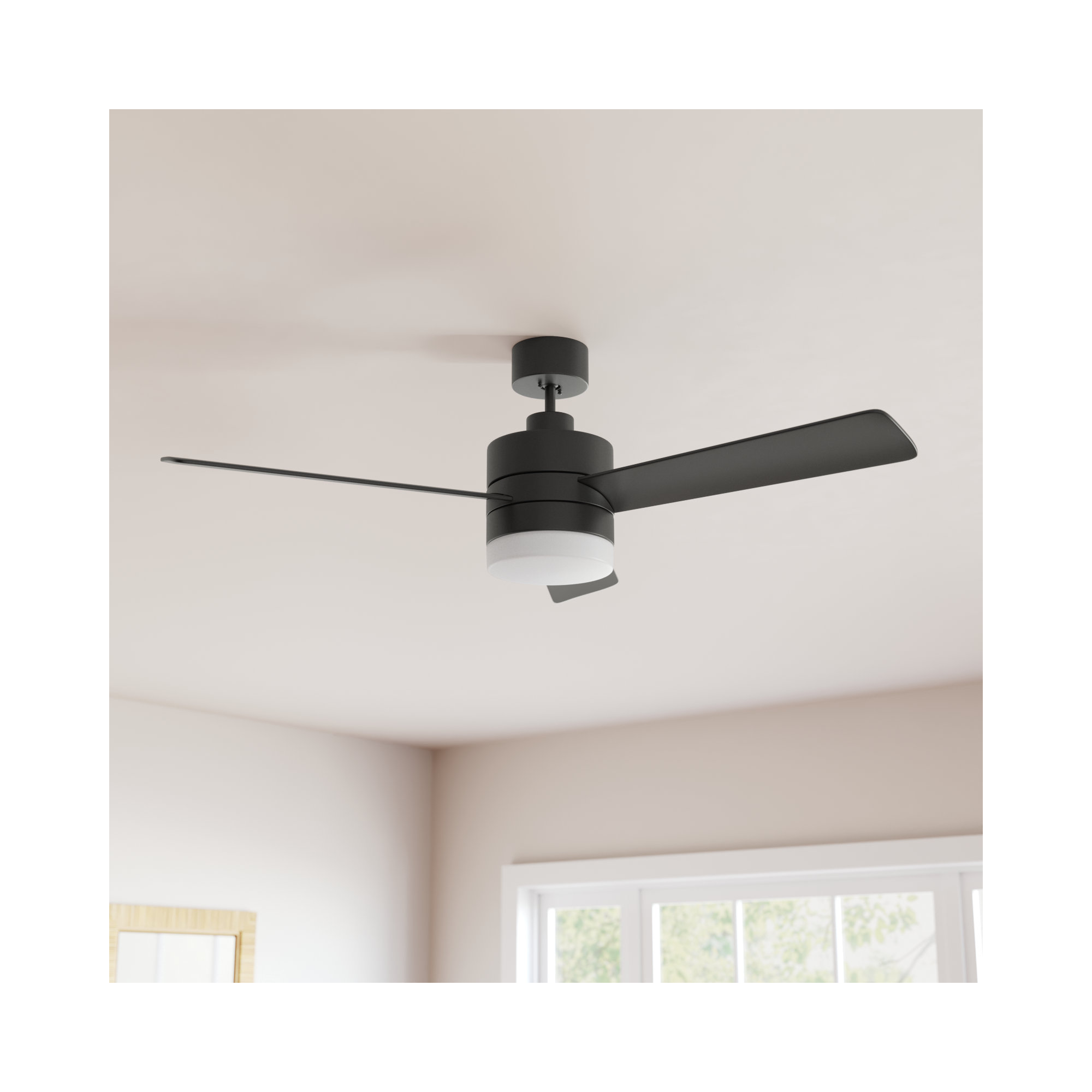 Adna 44'' 3 Blade Ceiling Fan with Light Kit, Midnight Black, Midnight Black, 44"