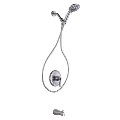 Robinet de douche mural à poignée simple à 7 jets avec bec de baignoire en noir mat