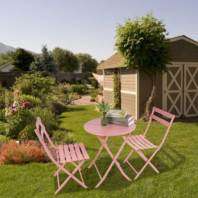 Esbon Round 2 - Person 23.6" Long Folding Metal Patio Bistro Set Pink