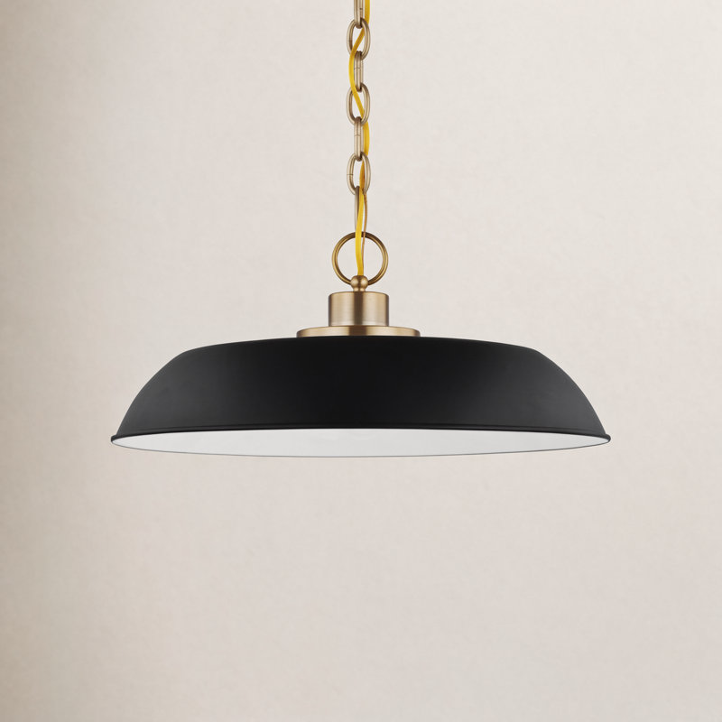 Eddy 1-Light Dimmable Steel Dome Pendant, Matte Black/Burnished Brass, 8" H x 19.9" W x 19.9" D