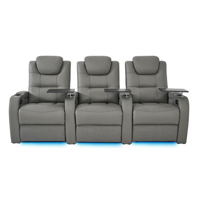 Leather Home Theater Seating Movie Theater Chairs Theater Recliner Sofa with Cup Holder by Orren Ellis