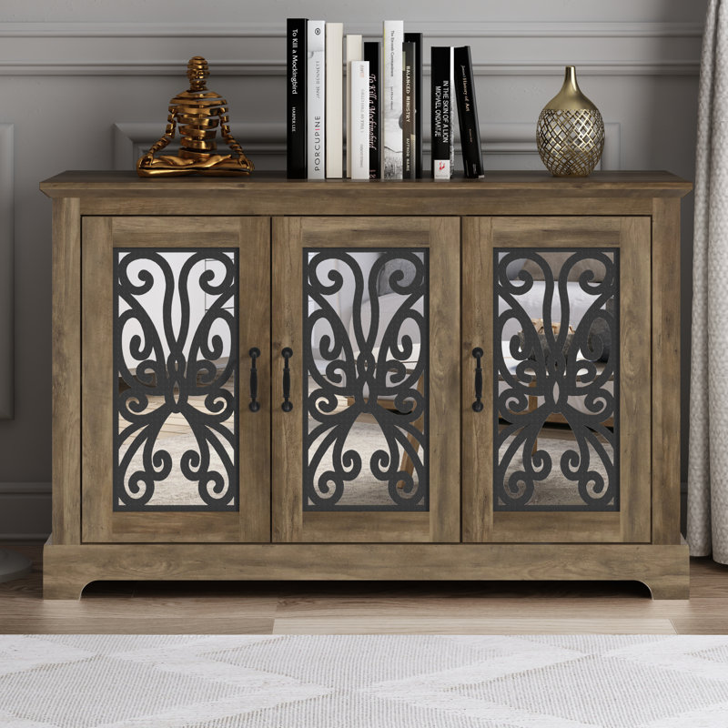 Ariba 45.7" 3 Mirror Door Sideboard , Knotty Oak