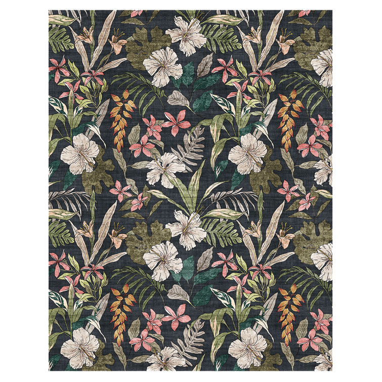  Rayna Thea Black Green Ivory Pink Machine Washable Bold Floral Indoor Area Rug, Flat Pile & Slip-Resistant for Living Room & Bedroom
