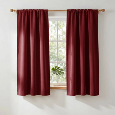 Christmas Burgundy Red Curtains Blackout Drape Panels, Lights Block Out Window Treatment Short Curtain Sets for Loft and Basement Decoration (34 by 54-Inch), 2 Panels