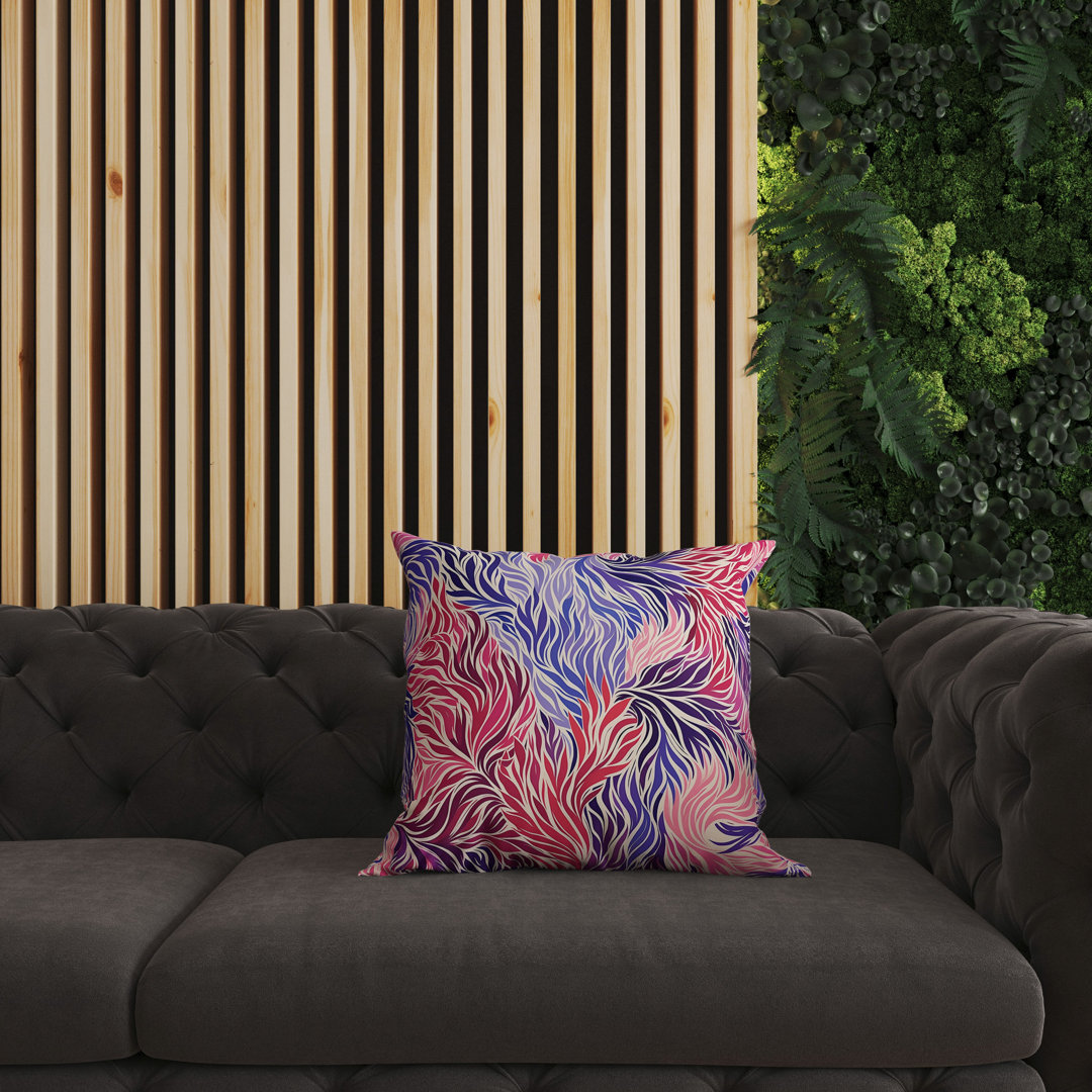 Leafy Whirl Indoor/Outdoor Floral Square Cushion With Filling