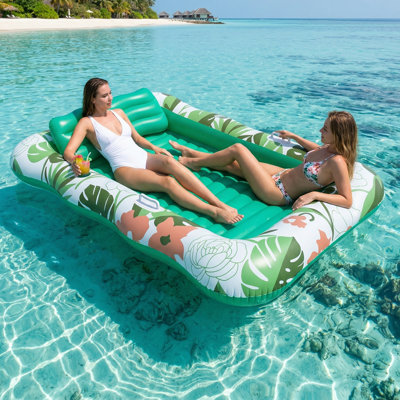 Premium Inflatable Pool Float Lounge With Headrest And Cup Holders, Breathable Water Hammock Raft, Summer Outdoor Water Floating Bed For Pool Lake Bea
