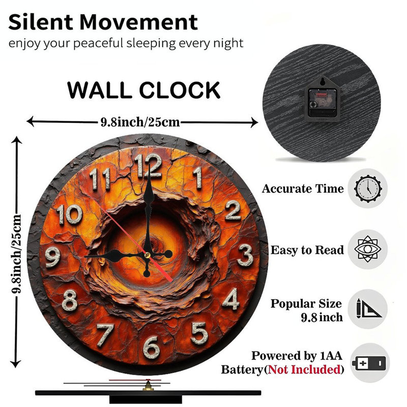 Orange Lava Rock Textured Wall Clock