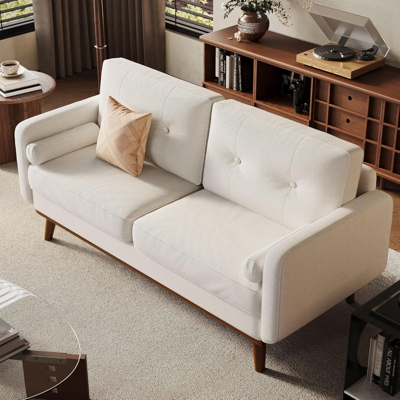 Causeuse 65 po, canapé 3 places à assise profonde avec revêtement en lin pour les petits espaces, Beige