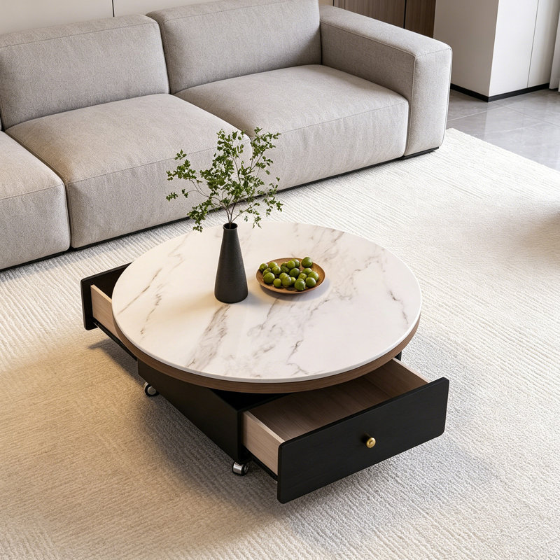 Table basse mobile avec tablettes, Light Gray / Black