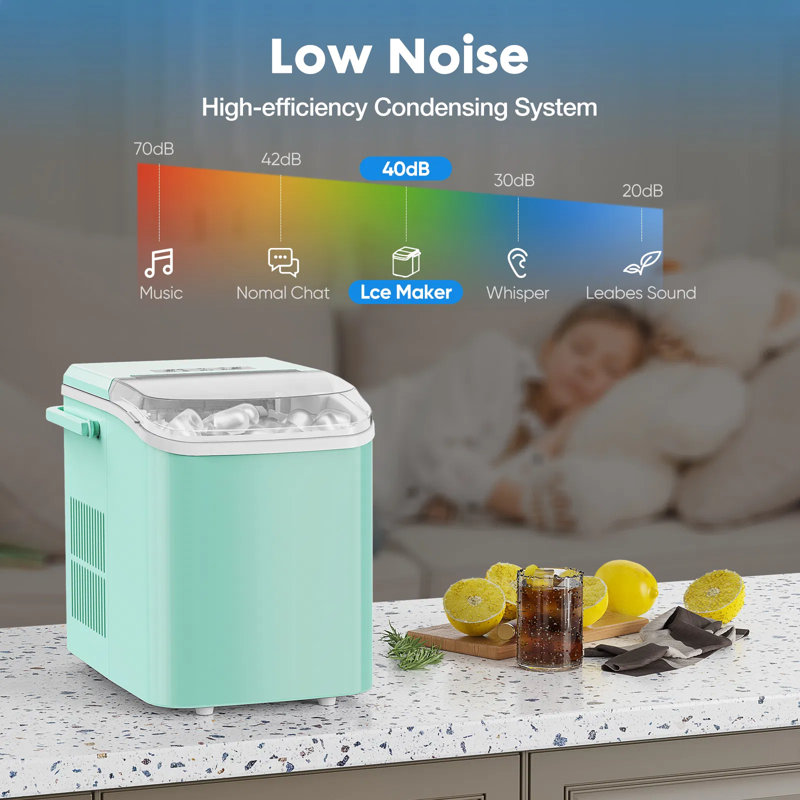 Machine à glaçons de comptoir avec poignée - machine à glaçons portative 26 lb / 24 h, 9 cubes de glace prêts en 6 minutes, autonettoyante, machine à glaçons compacte et silencieuse pour la maison, la cuisine, le camping-car et le camping