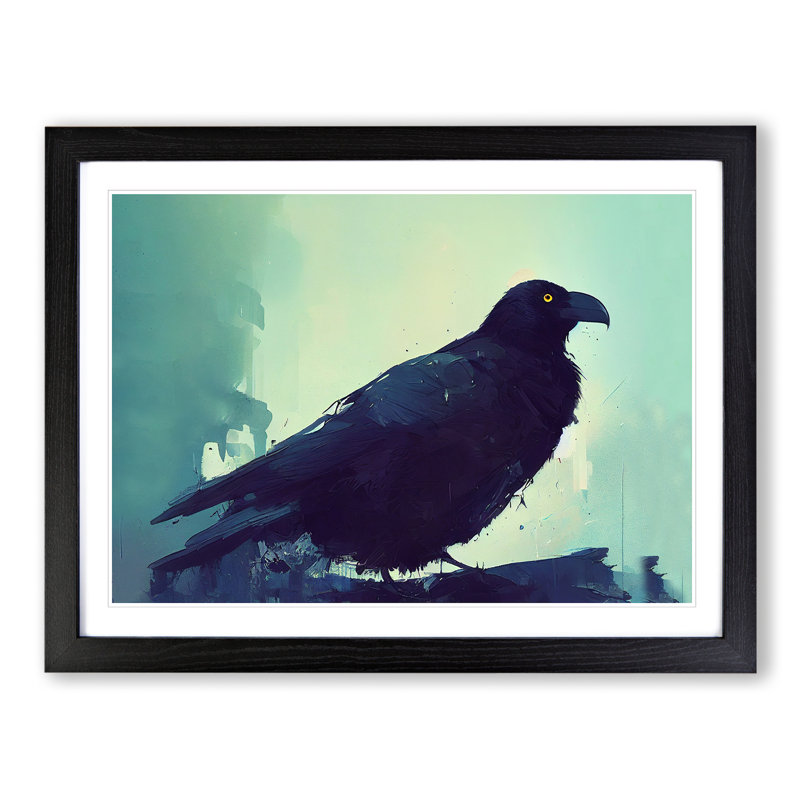 Raven Bird - Single Picture Frame Painting, 25cm H x 34cm W x 2cm D, Black