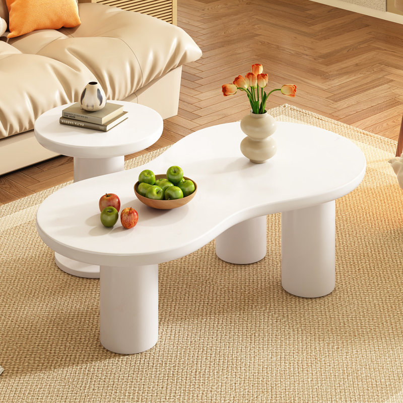 Easy Assembly Nesting Coffee Table Set of 2, White