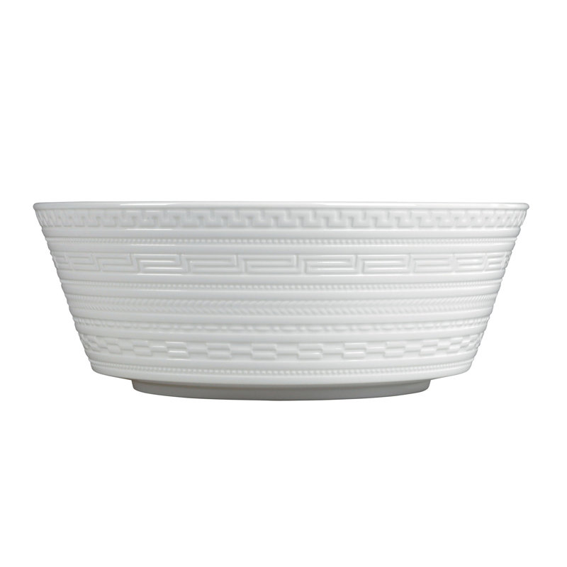 White Embossed Ceramic Round Serving Bowl