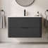 Meuble-lavabo simple de 91 cm (36 po) avec comptoir en résine, armoire suspendue avec garniture en bois cannelé, peinture résistante à l'eau