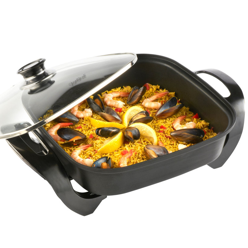 VonShef Electric Frying Pan 5L, 30cm Square Non-Stick Multi Cooker with Glass Lid