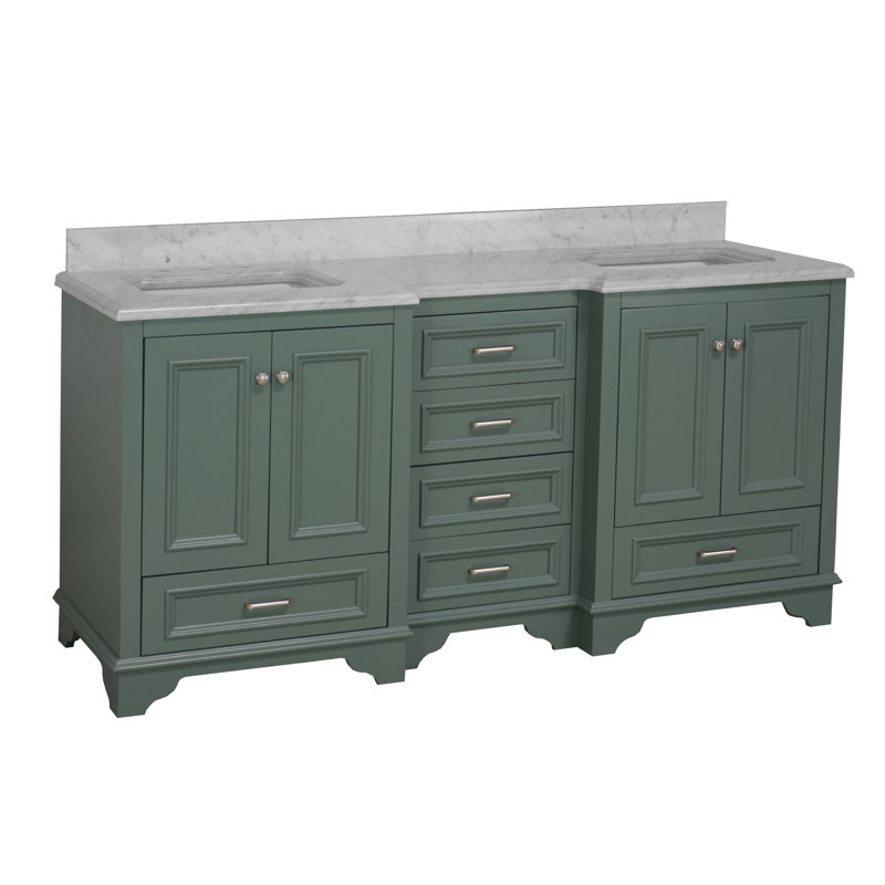 Ensemble de meuble-lavabo double 72 po Loughlam, Marbre de Carrare, Vert sauge