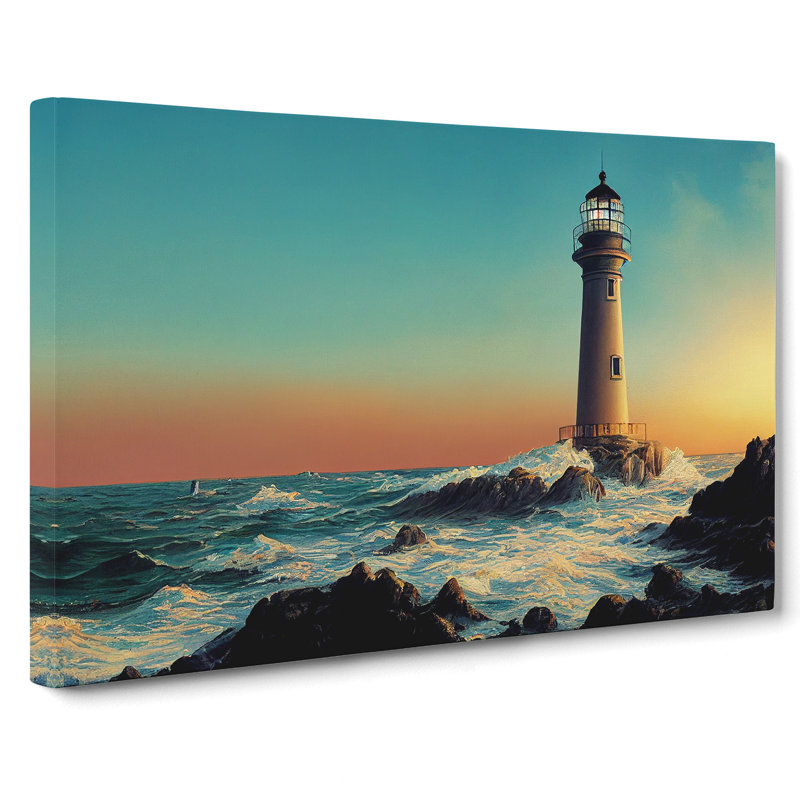 XXX-H1022-WF-8598X Sunrise And Lighthouse - Wrapped Canvas Print, 35cm H x 50cm W x 3cm D