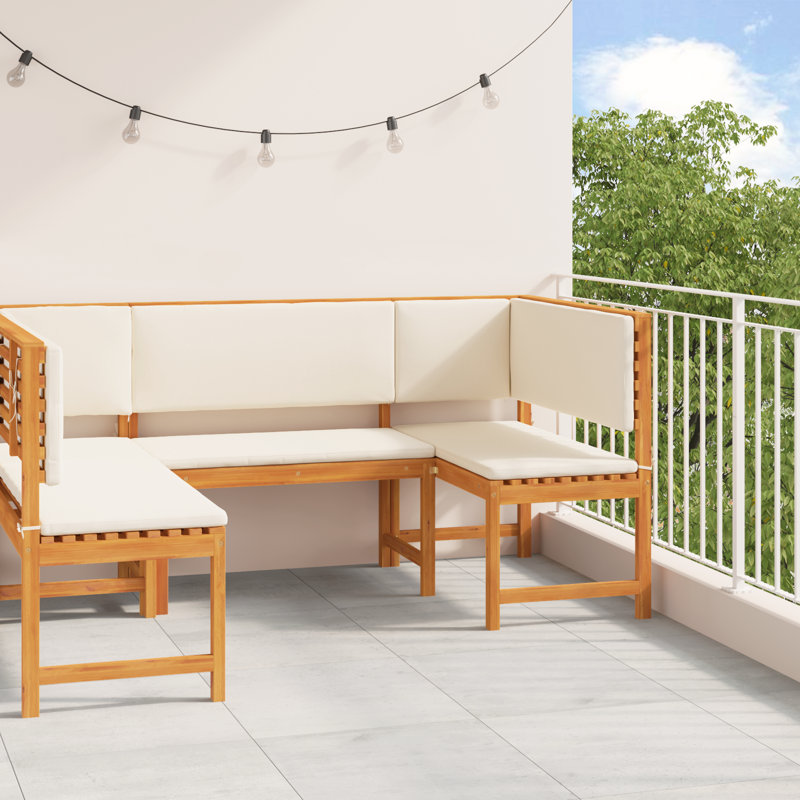 Ensemble de banc de jardin vidaXL 3 pièces en bois d'acacia massif brun, Blanc