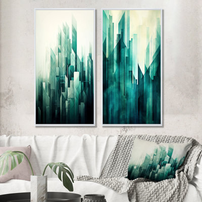 Skyscrapers Teal Towers High Rise City - Skyscrapers Canvas Wall Art Set Of 2