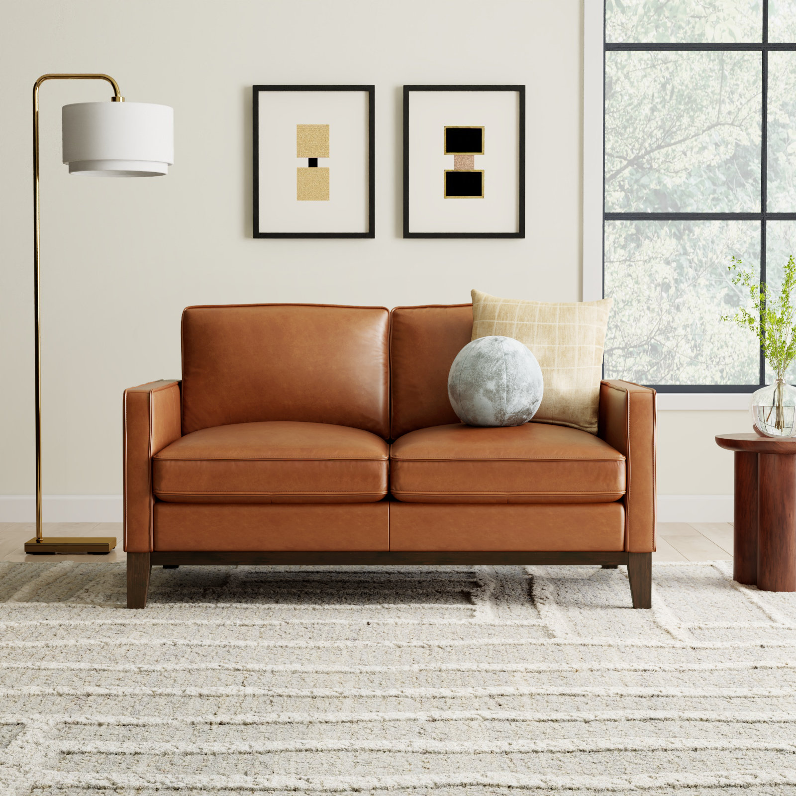 Cascades 59'' Upholstered Loveseat, Chestnut Genuine Leather