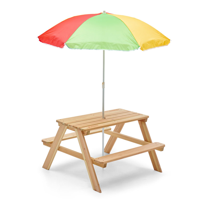 Wooden Picnic Table with Parasol
