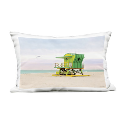 Lime Green Lifeguard Hut Design by Seven Trees Design Outdoor Printed Pillow