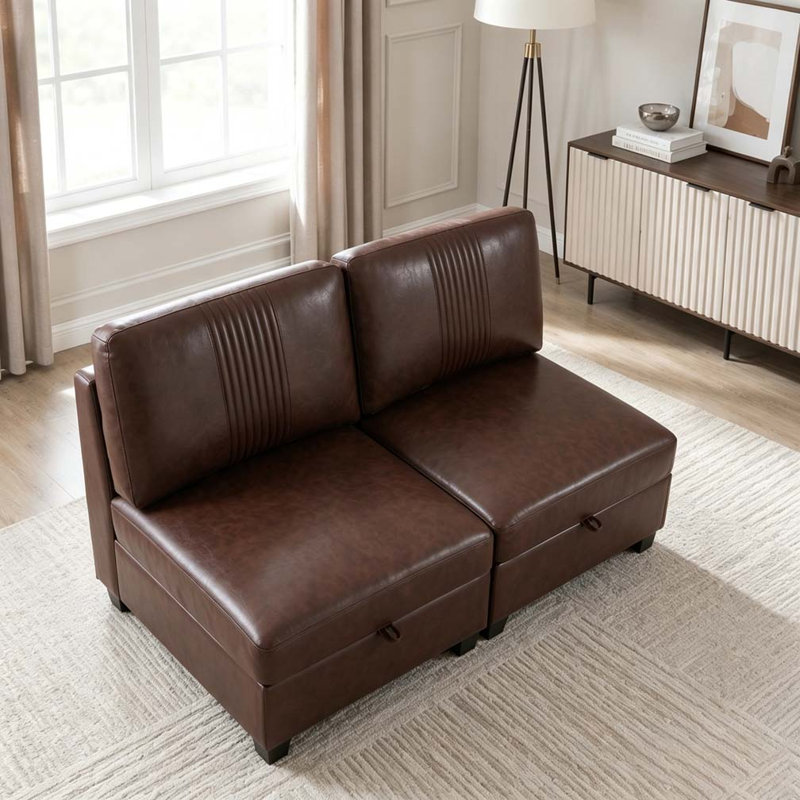 Canapé modulable en polyuréthane flexible, formes convertibles, rangement et canapé-lit, Dark Brown-2seats
